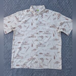 Quiksilver Waterman Collection Hawaiian Aloha Shirt Boat Fish Print Size XXL
